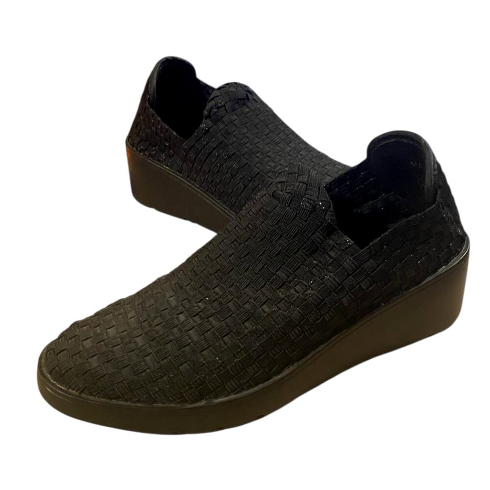 Zee Alexis Maddie Womens Woven Elastic Shoes 6.5 Black Raised Textured Wedge